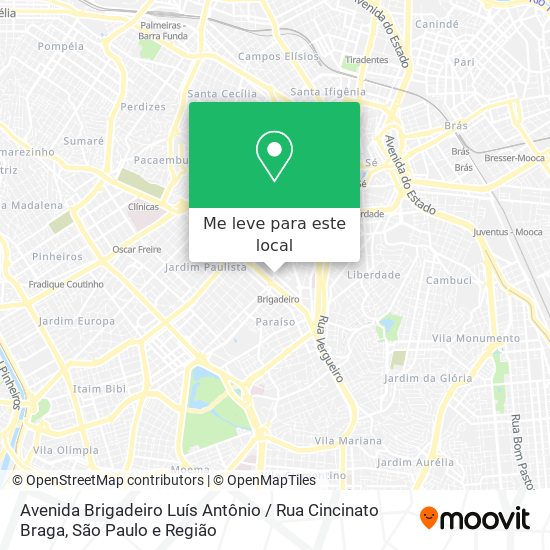 Avenida Brigadeiro Luís Antônio / Rua Cincinato Braga mapa