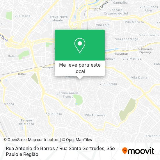 Rua Antônio de Barros / Rua Santa Gertrudes mapa