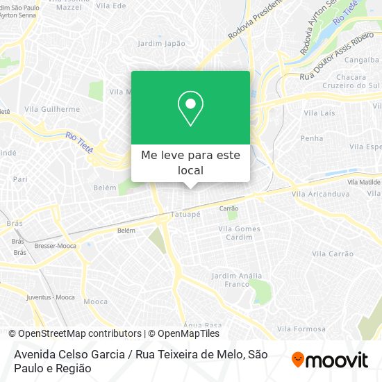 Avenida Celso Garcia / Rua Teixeira de Melo mapa