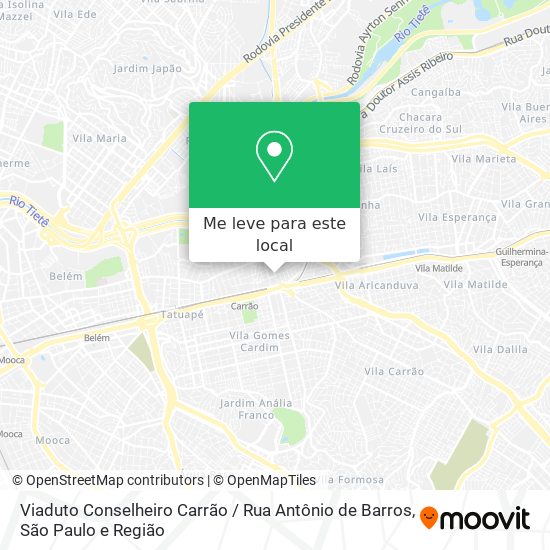 Viaduto Conselheiro Carrão / Rua Antônio de Barros mapa