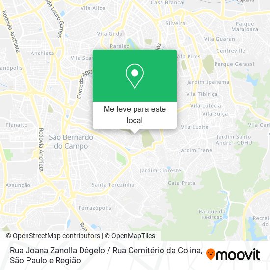 Rua Joana Zanolla Dêgelo / Rua Cemitério da Colina mapa