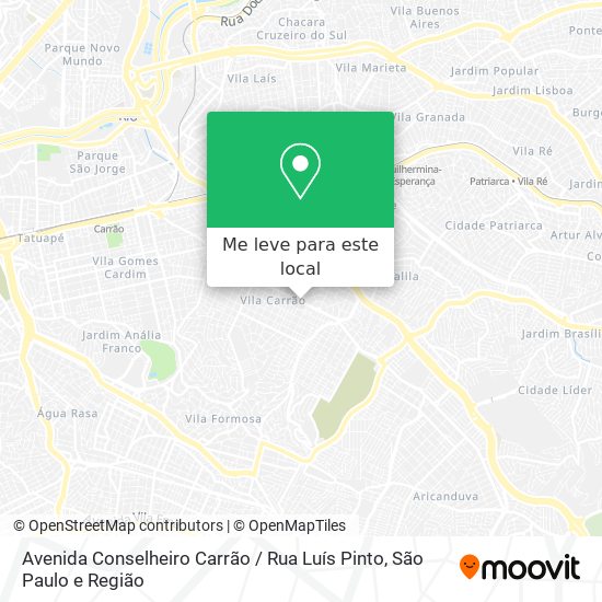 Avenida Conselheiro Carrão / Rua Luís Pinto mapa