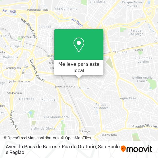 Avenida Paes de Barros / Rua do Oratório mapa