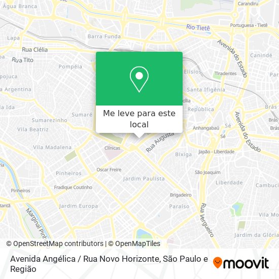 Avenida Angélica / Rua Novo Horizonte mapa
