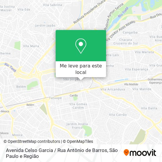 Avenida Celso Garcia / Rua Antônio de Barros mapa