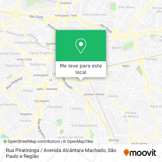 Rua Piratininga / Avenida Alcântara Machado mapa