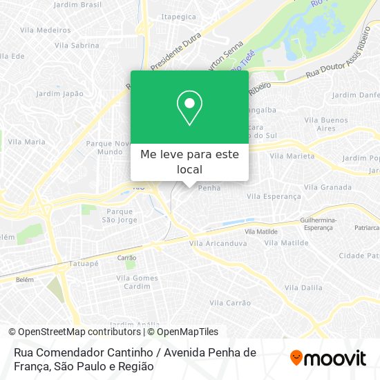 Rua Comendador Cantinho / Avenida Penha de França mapa