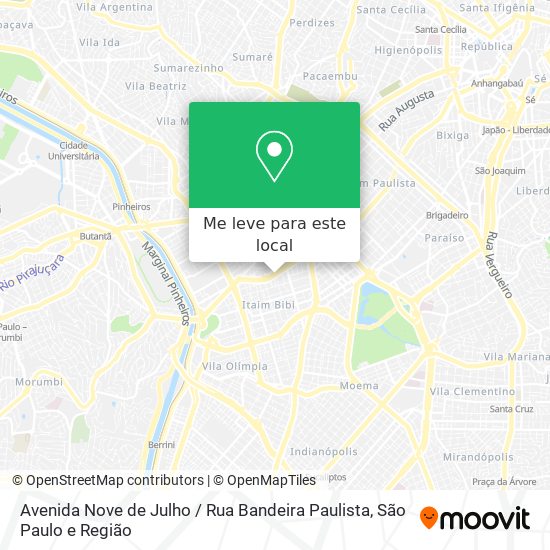 Avenida Nove de Julho / Rua Bandeira Paulista mapa