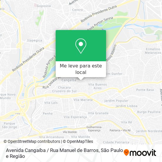 Avenida Cangaíba / Rua Manuel de Barros mapa