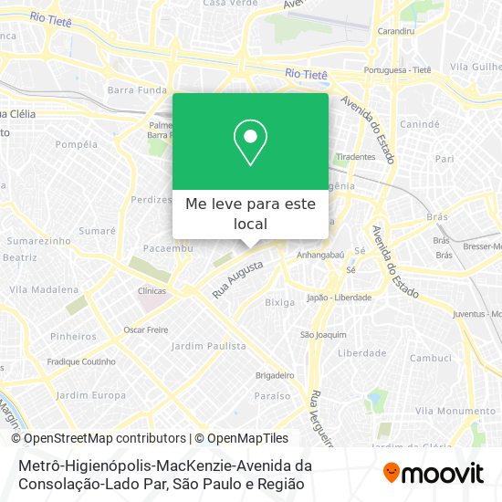 Metrô-Higienópolis-MacKenzie-Avenida da Consolação-Lado Par mapa
