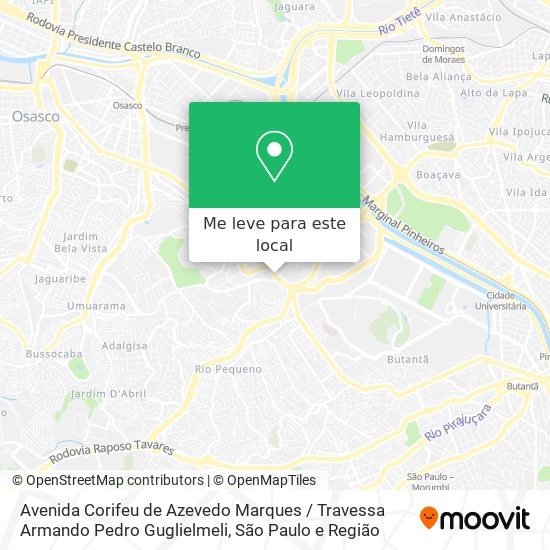 Avenida Corifeu de Azevedo Marques / Travessa Armando Pedro Guglielmeli mapa