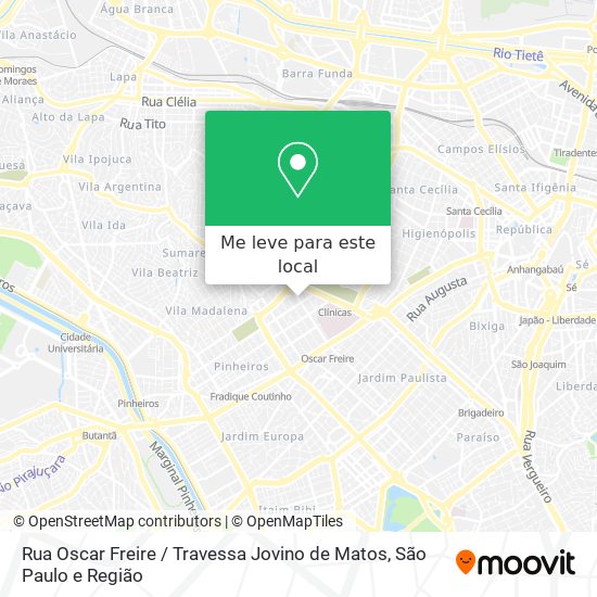 Rua Oscar Freire / Travessa Jovino de Matos mapa