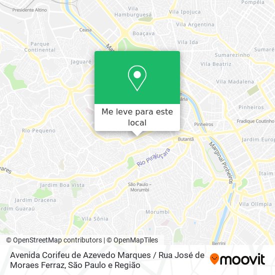 Avenida Corifeu de Azevedo Marques / Rua José de Moraes Ferraz mapa