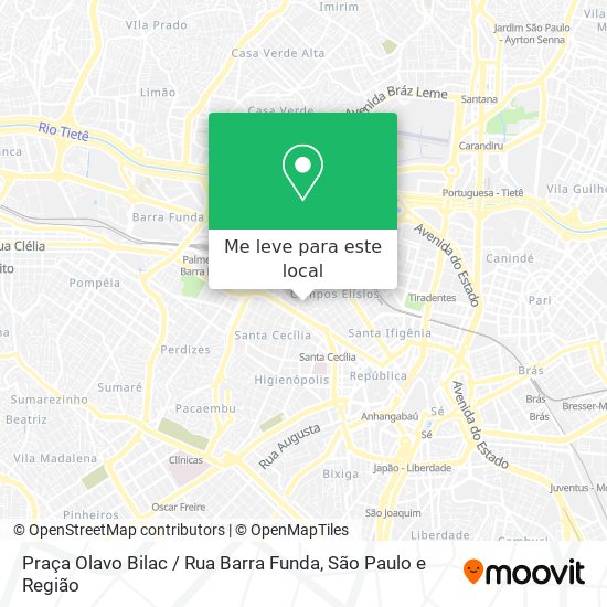 Praça Olavo Bilac / Rua Barra Funda mapa