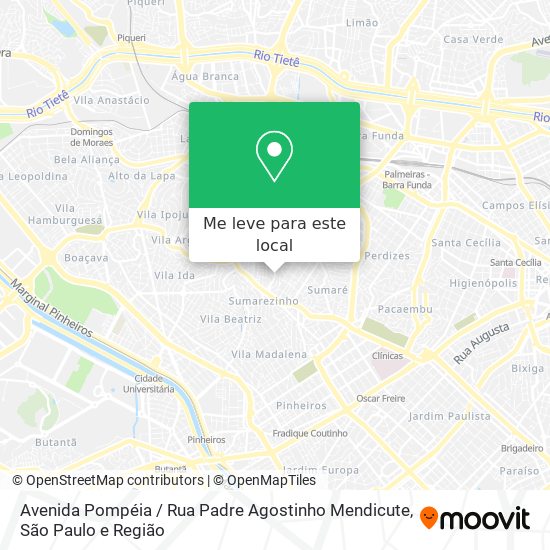 Avenida Pompéia / Rua Padre Agostinho Mendicute mapa