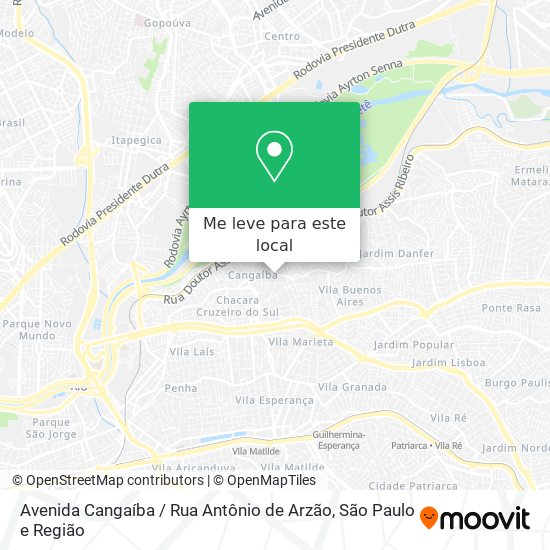Avenida Cangaíba / Rua Antônio de Arzão mapa
