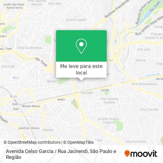 Avenida Celso Garcia / Rua Jacirendi mapa