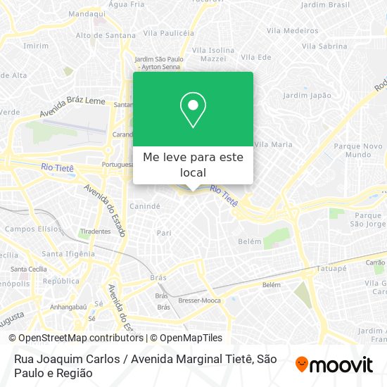 Rua Joaquim Carlos / Avenida Marginal Tietê mapa