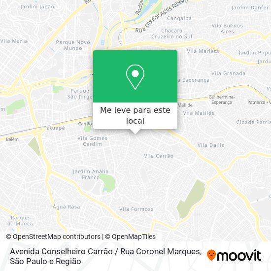 Avenida Conselheiro Carrão / Rua Coronel Marques mapa
