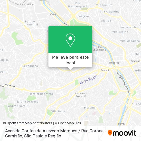 Avenida Corifeu de Azevedo Marques / Rua Coronel Camisão mapa