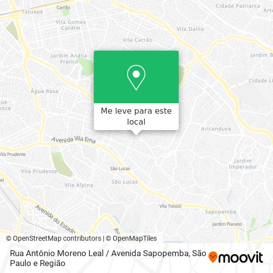 Rua Antônio Moreno Leal / Avenida Sapopemba mapa