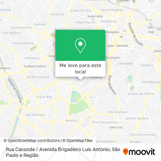 Rua Caconde / Avenida Brigadeiro Luís Antônio mapa