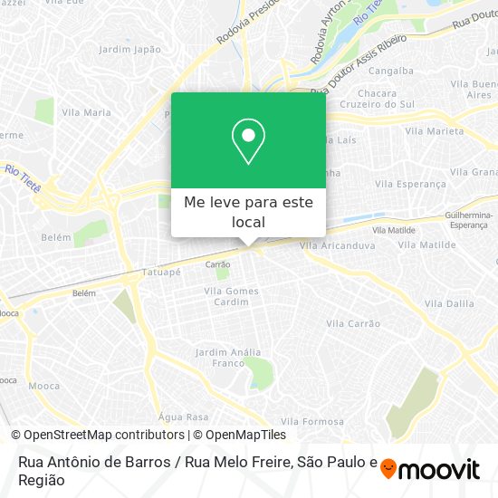 Rua Antônio de Barros / Rua Melo Freire mapa