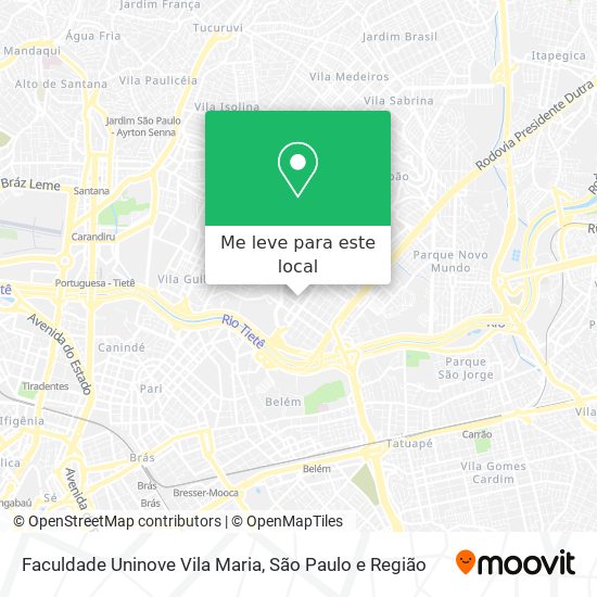 Faculdade Uninove Vila Maria mapa