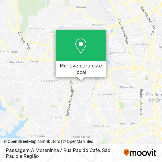 Passagem A Moreninha / Rua Pau do Café mapa