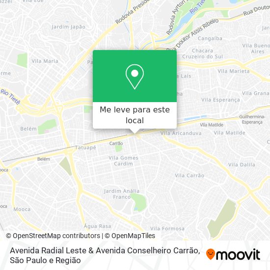Avenida Radial Leste & Avenida Conselheiro Carrão mapa