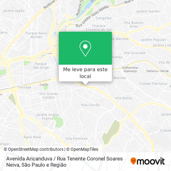 Avenida Aricanduva / Rua Tenente Coronel Soares Neiva mapa