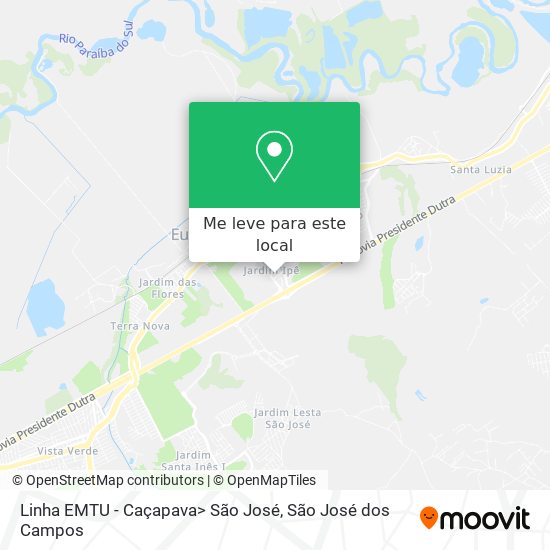 Linha EMTU - Caçapava> São José mapa