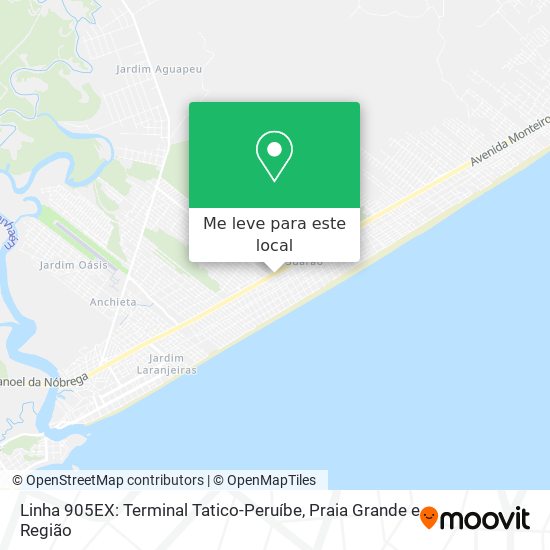 Linha 905EX: Terminal Tatico-Peruíbe mapa