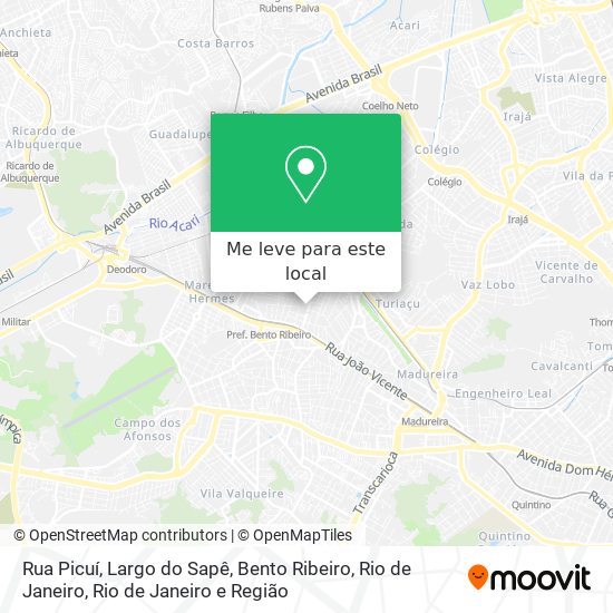 Rua Picuí, Largo do Sapê, Bento Ribeiro, Rio de Janeiro mapa