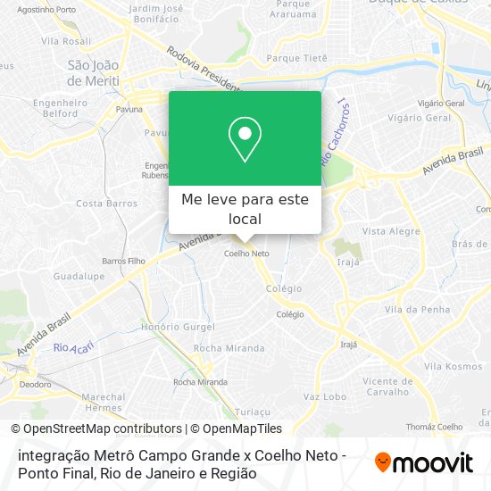 integração Metrô Campo Grande x Coelho Neto - Ponto Final mapa