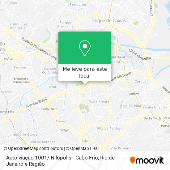 Auto viação 1001/ Nilópolis - Cabo Frio mapa