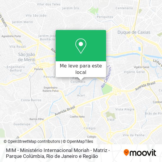 MIM - Ministério Internacional Moriah - Matriz - Parque Colúmbia mapa