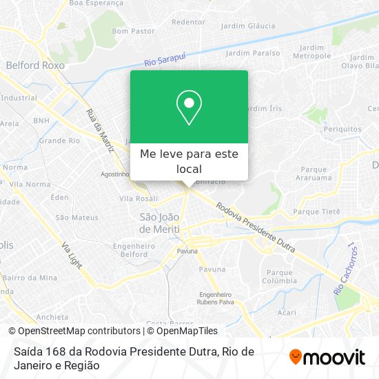 Saída 168 da Rodovia Presidente Dutra mapa