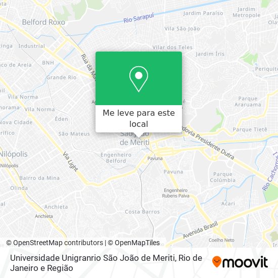 Universidade Unigranrio São João de Meriti mapa