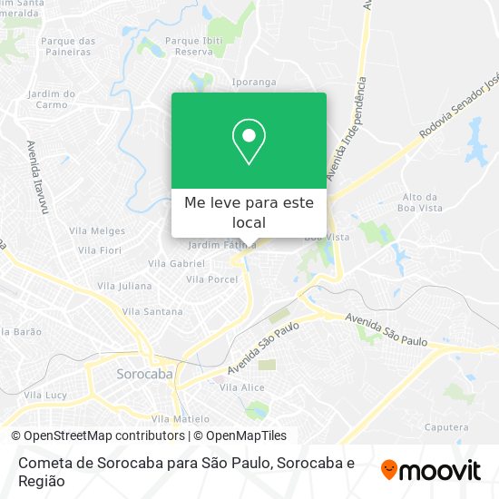 Cometa de Sorocaba para São Paulo mapa