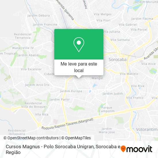 Cursos Magnus - Polo Sorocaba Unigran mapa