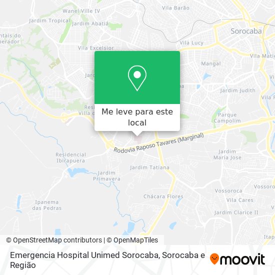 Emergencia Hospital Unimed Sorocaba mapa