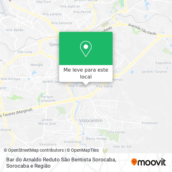 Bar do Arnaldo Reduto São Bentista Sorocaba mapa