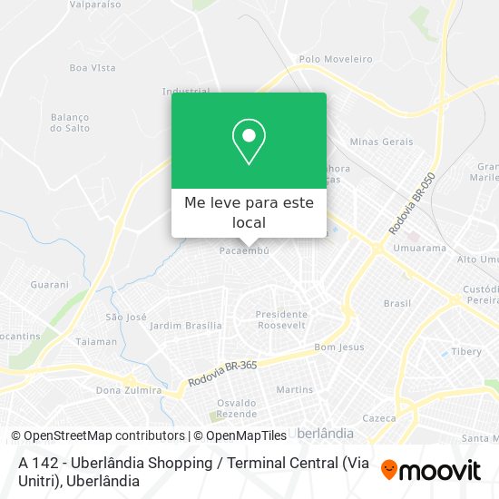 A 142 - Uberlândia Shopping / Terminal Central (Via Unitri) mapa