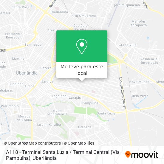 A118 - Terminal Santa Luzia / Terminal Central (Via Pampulha) mapa