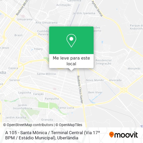 A 105 - Santa Mônica / Terminal Central (Via 17º BPM / Estádio Municipal) mapa