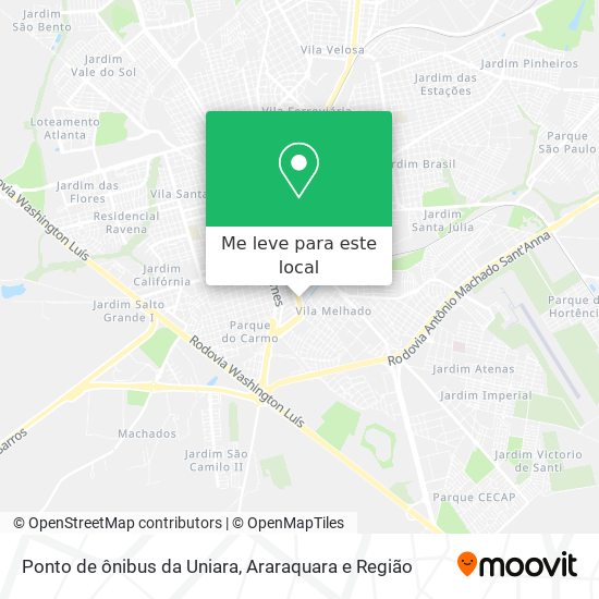 Ponto de ônibus da Uniara mapa