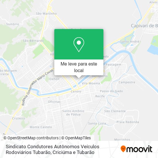 Sindicato Condutores Autônomos Veículos Rodoviários Tubarão mapa