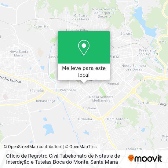Ofício de Registro Civil Tabelionato de Notas e de Interdição e Tutelas Boca do Monte mapa