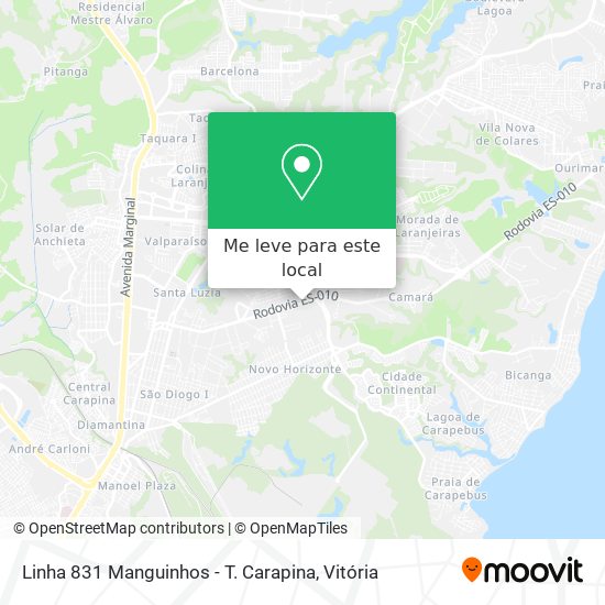 Linha 831 Manguinhos - T. Carapina mapa